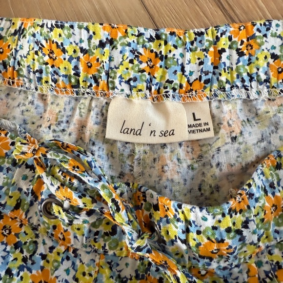 Land N Sea Vibrant Floral High Waist Women's Shorts Linen Blend Size L - Picture 3 of 5